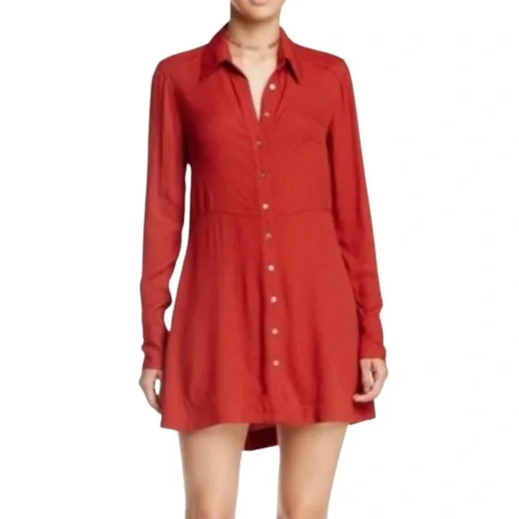 Red Long Sleeve Button Down Polka Dot Shirt Dress | Color: Red | Size: SP | Stallifindings's Closet